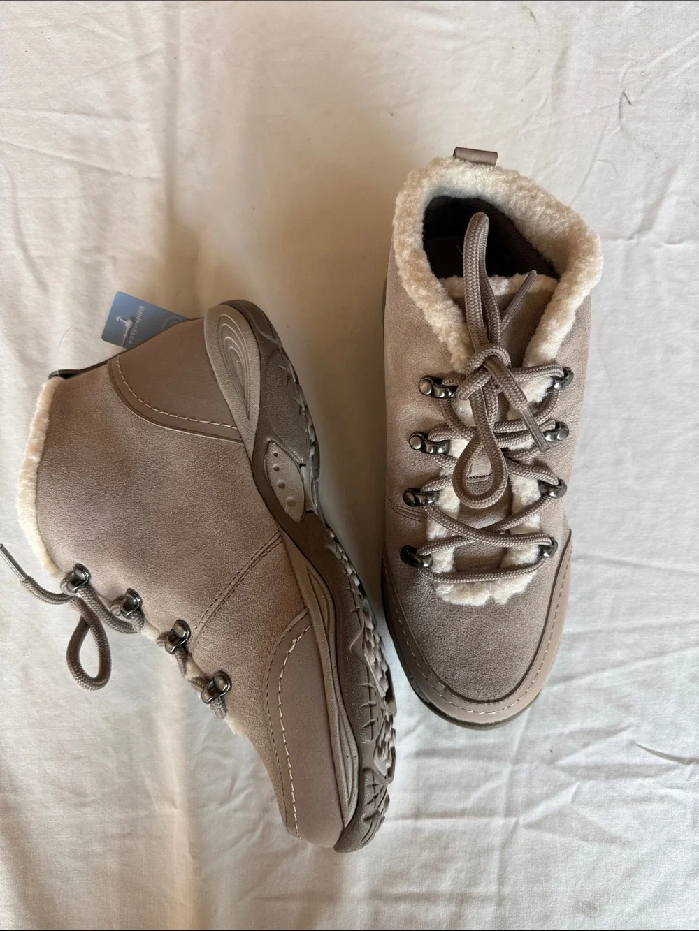 Easy Spirit Women's Taupe Faux-Fur Lace-Up Winter Boots